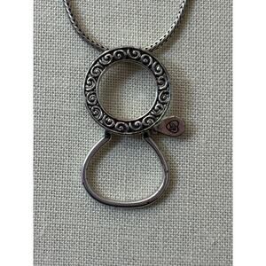 Brighton Long Silver Tone Necklace Scroll Circle Pendant Pre-Owned 29” As Is